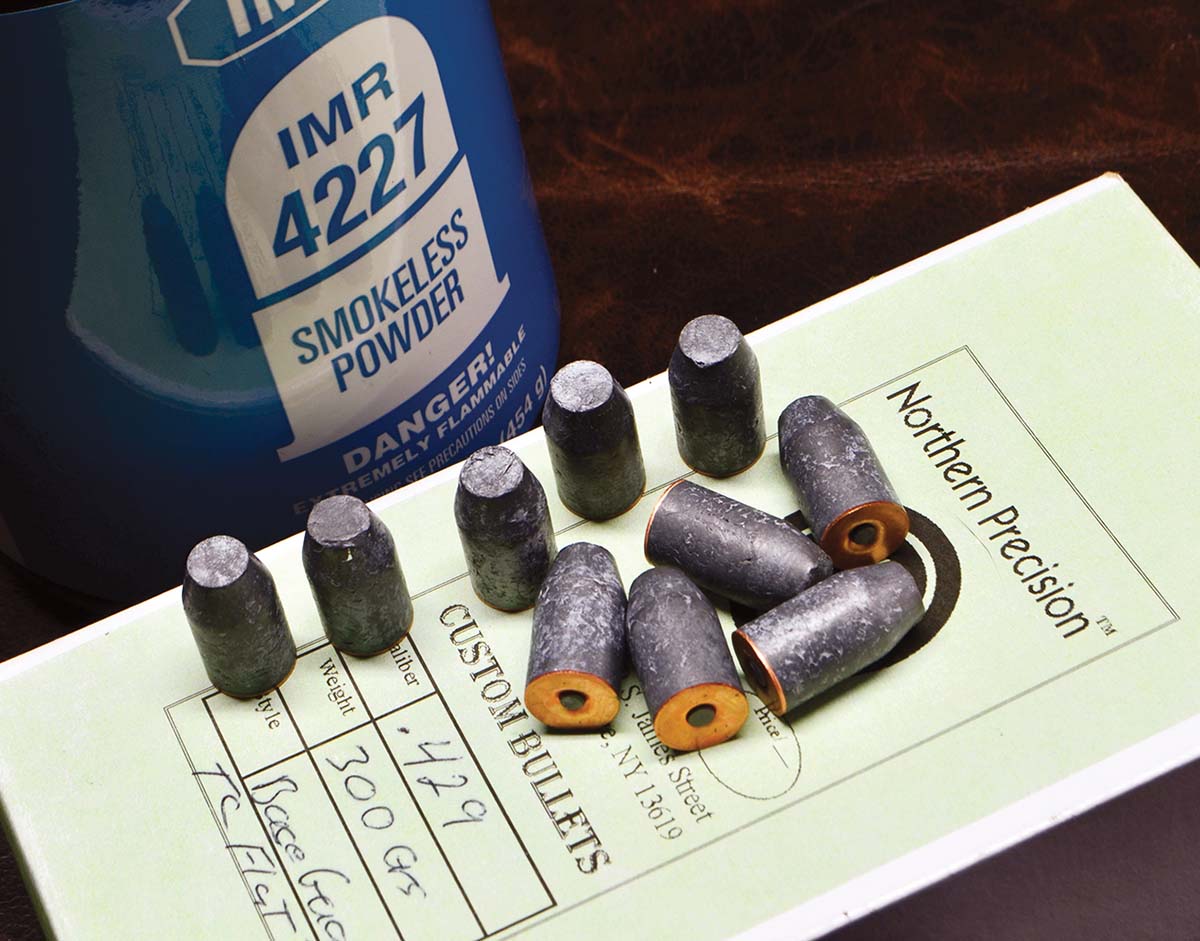 IMR-4227 provides all the velocity one might want in a wide range of bullet weights. Northern Precision’s 300-grain lead “Base Guard” bullets, at around 1,500 fps, would be a good close-range big-game load.